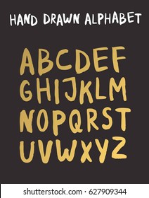 Vector Female Gold Lettering Alphabet. Hand Made Hipster Ink Font. Trendy Letters Written With A Brush