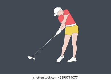 Vector of female golfer. Golfer. People playing golf in flat style, isolated on gray background. Symbols for designing your website, logo, apps, publications.