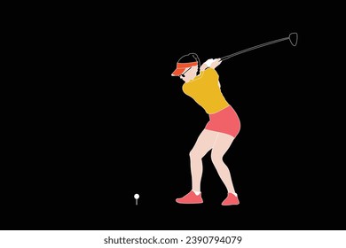 Vector of female golfer. Golfer. People playing golf in flat style, isolated on dark background. Symbols for designing your website, logo, apps, publications.