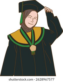 Vector of female graduate holding toga, graduation, Muslim female graduate