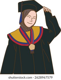 Vector of female graduate holding toga, graduation, Muslim female graduate