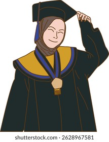 Vector of female graduate holding toga, graduation, Muslim female graduate