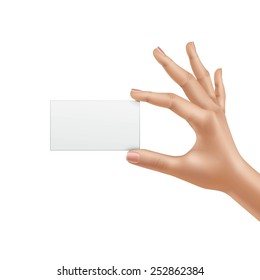 Vector Female Hand Holding Blank Card Isolated on White Background