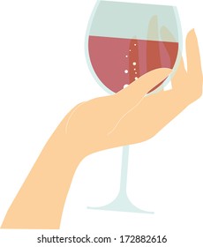 vector female hand holding glass with red wine drink in fingers