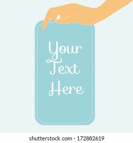 vector female hand holding vertical paper card 