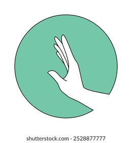 Logotipo femenino de la mano del Vector en estilo linear mínimo. Emblema, Plantilla del diseño del símbolo con el gesto de la mano aislado en el fondo blanco. Para cosméticos, belleza, tatuaje, spa, manicura, masaje