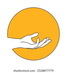 Vector female hand logo in minimal linear style. Emblem, symbol design template with hand gesture isolated on white background. For cosmetics, beauty, tattoo, spa, manicure, massage