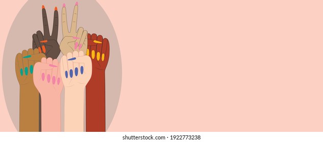 vector of female hands showing a peace sign. Two fingers raised up. Peace and Victory. female fists