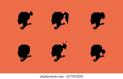 Paquete de siluetas de geometría femenina vectorial. Fondo naranja.