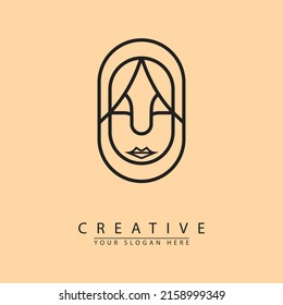 vector female head shape line logo icon. simple flat design