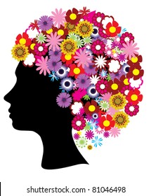 Vector Female Head Silhouette Flowers Stock Vector (Royalty Free ...