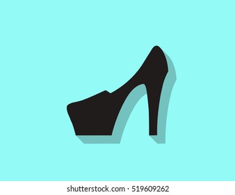 Vector female heel icon with long shadow effect. Flat design style