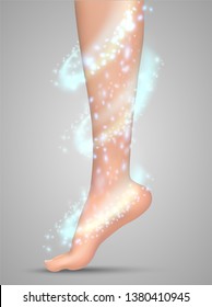 Vector female leg with highlights and magical glow.