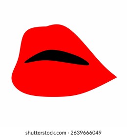 Vector of female lips in sexy pose and bright red color isolated on white background.