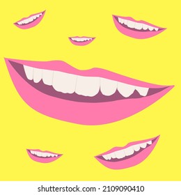 vector female lips in a smile on a yellow background.