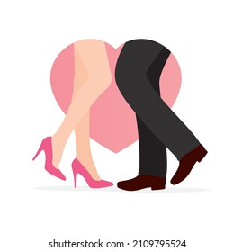 Vector female and male feet facing each other in a heart shape. Valentine symbol. Isolated on white background.