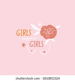 Vector female motivational poster with text - Girls support girls. Feminist slogan illustration.