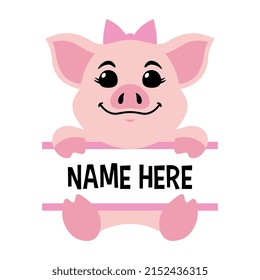 Vector Female Pig Name Frame