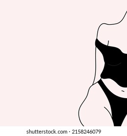 Vector female silhouette in lingerie. Abstract nude woman figure. Line art.Design for social media, card,poster.