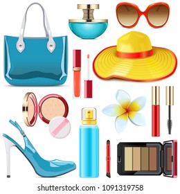 Vector Female Summer Accessories isolated on white background