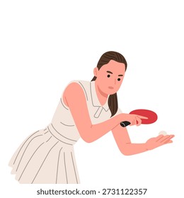 vetor da jogadora de tênis de mesa feminina segurando um remo e realizando várias posições servindo, batendo e pronto. Personagem estilo desenho animado mostrando foco, agilidade e espírito esportivo. Ideal para materiais de treinamento de tênis de mesa, educação esportiva, conceitos de fitness, cartazes, aplicativos móveis, sites e projetos atléticos ou relacionados à competição.
