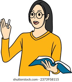 Vector female teacher teaching and holding chalk