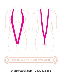 Vector female torso line body with pink very hot swimsuit. Isolated on white background.