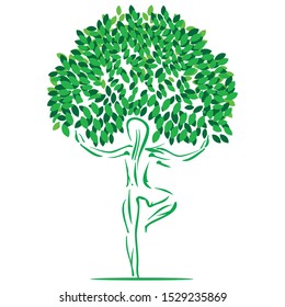 vector of female tree with lush green leaves standing on one foot