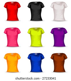Vector female t-shirt in 9 color