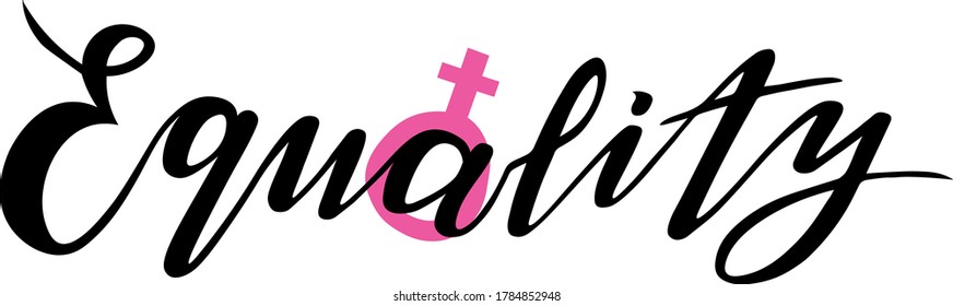 Vector femenism illustration. equality lettering text. banner, sticker. girl power. women; hi for she, we can do it;