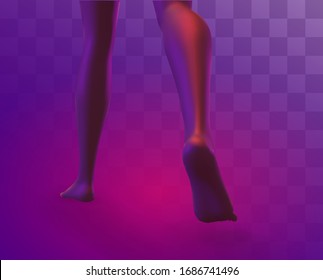 vector feminine legs in neon lighting walk over pink background