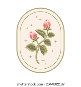 Vector feminine logo design templates in trendy linear minimal style. Peony, rose flowers and botanical leaf branch. Aesthetic emblem, symbols and icons for cosmetics, beauty and handmade products
