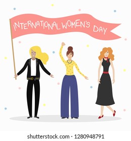 Vector feminist illustration. Girl power poster. Girls can do anything. International womens day.