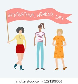 Vector feminist illustration. Girl power poster. Girls can do anything. International womens day.