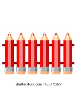 Vector fence of red pencils isolated on white background