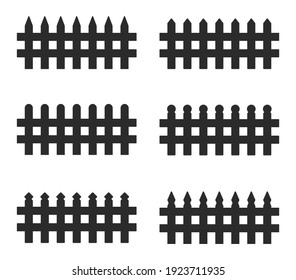 Vector fence silhouette. Black wooden fence isolated on white background.