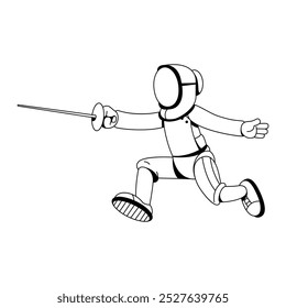 Vector Fencing Sport Fencer Standing Sword Attacking Cartoon Illustration Isolate