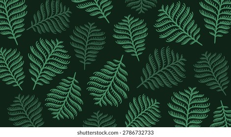 Vector fern background. Summer green fern pattern. Abstract tropical leaves texture