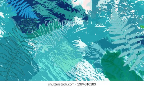 Vector fern leaves abstract pattern.Tropical foliage. Floral design background.