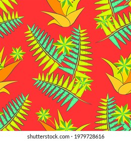 Vector - patrón ininterrumpido de helecho.
Flores y hojas de ilustraciones florales.