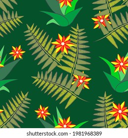 Vector - fern seamless pattern.
Floral illustration leaves and flowers.