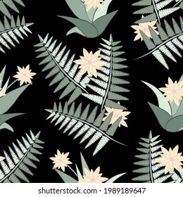 Vector - patrón ininterrumpido de helecho.
Flores y hojas de ilustraciones florales.