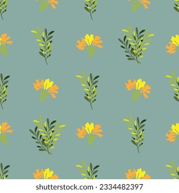 Vector Ferns and Flowers, Sage Background seamless pattern.  Perfect for fabric, scrapbooking, wallpaper projects and paper products.