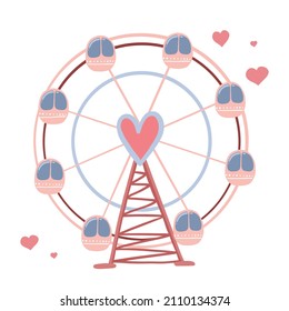Vector Ferris Wheel. Valentine's day card.	
