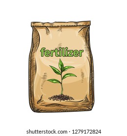 Vector Fertilizer Icon For Design Product Garden Center And Gardening, Sketch Style