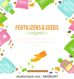 Vector fertilizer illustrations. Seeds pack design.
