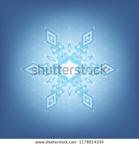 Vector festive abstract mandala; Diamond snowflake in sacred geometry style; Spirituality and zen meditation; Crystal of clear water; New year and christmas theme.