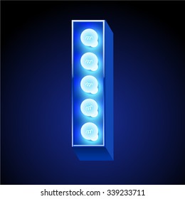Vector festive alphabet with blue lamp. Letter I