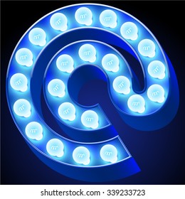 Vector festive alphabet with blue lamp. Symbols 1