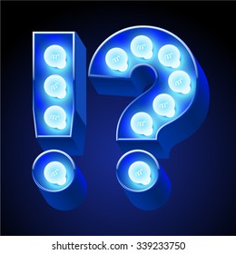 Vector festive alphabet with blue lamp. Symbols 7
